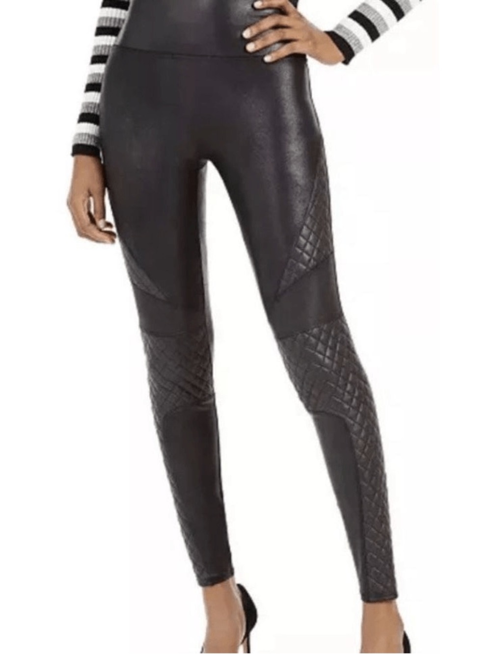 SPANX High-Waist Black Quilted Faux-Leather Leggings - Women’s Large
